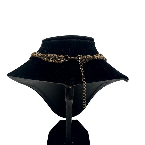 Vintage Gold Tone Multi Bead Necklace Chain Brushed Gold Rhinestones Clear Beads - Picture 4 of 4